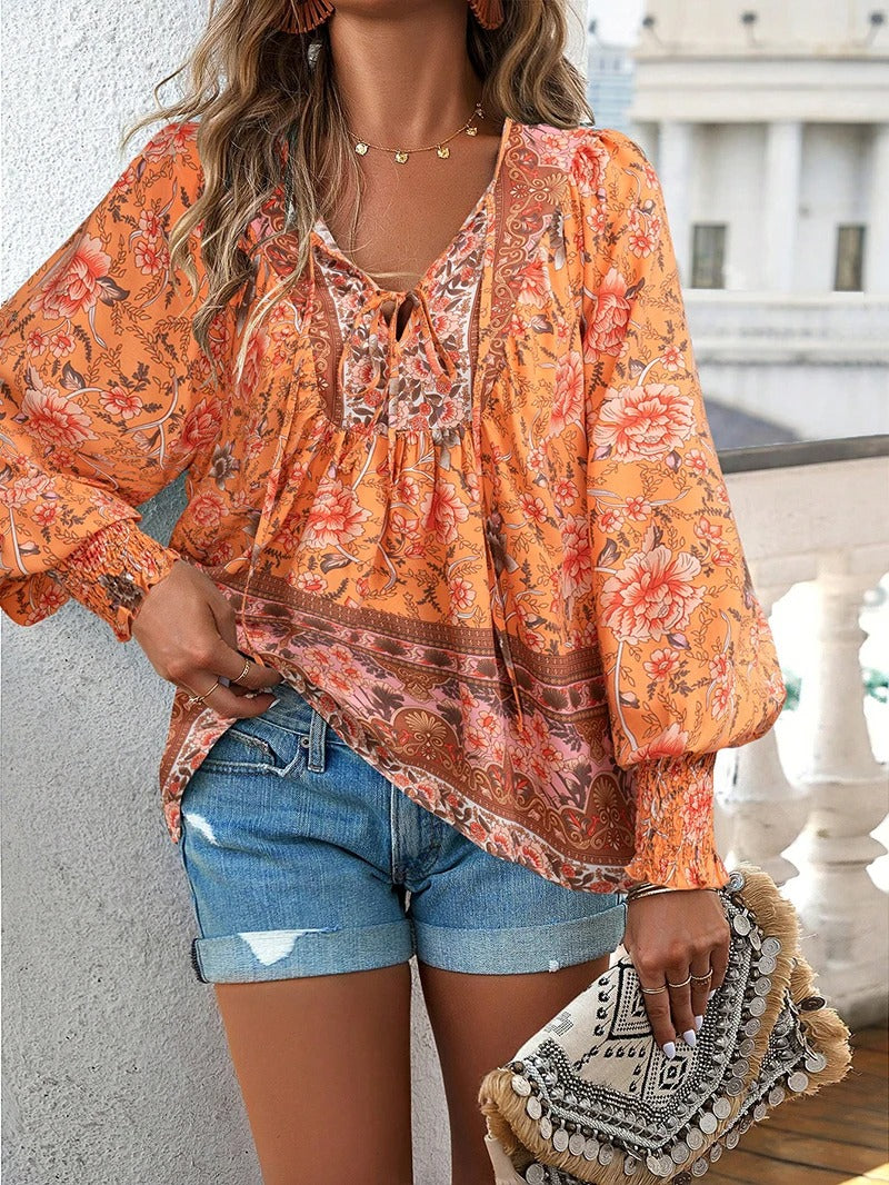Women's Boho Floral V-Neck Blouse Loose Fit Lightweight Summer Casual Top™ – Leichter Sommer-Boho-Style für jeden Tag