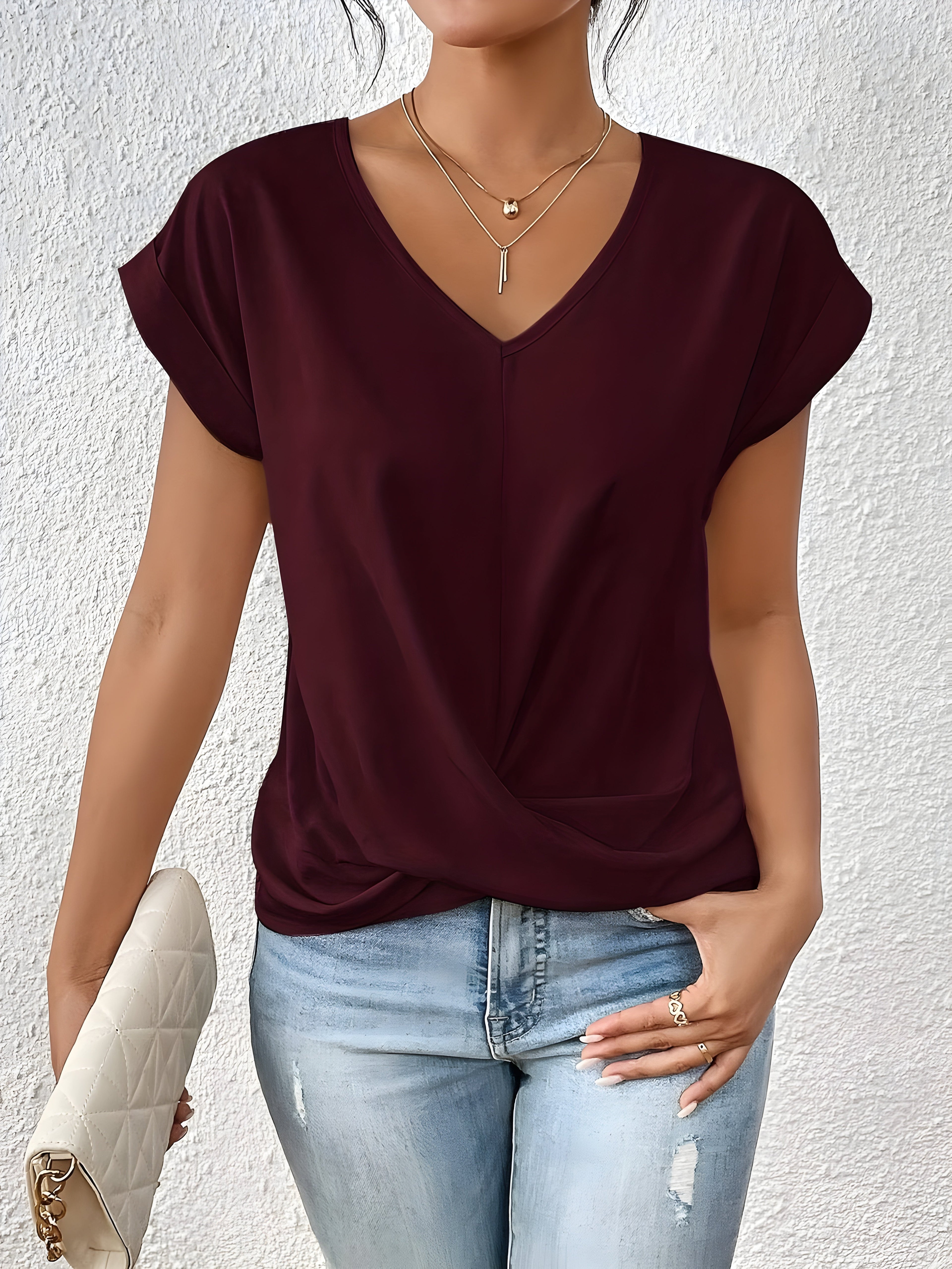 Women's V-Neck Twist Front Summer Top Relaxed Fit Cap Sleeve Casual Blouse™ – Mühelose Eleganz für warme Tage