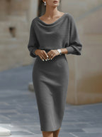 Women's Draped Midi Dress with Soft Neckline and Elegant Fit™ – Zeitlose Eleganz für jeden Anlass