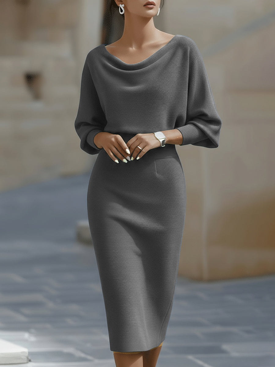 Women's Draped Midi Dress with Soft Neckline and Elegant Fit™ – Zeitlose Eleganz für jeden Anlass