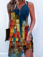 Women's Abstract Print Asymmetric Casual Sleeveless Midi Dress™ – Künstlerische Eleganz für jeden Anlass