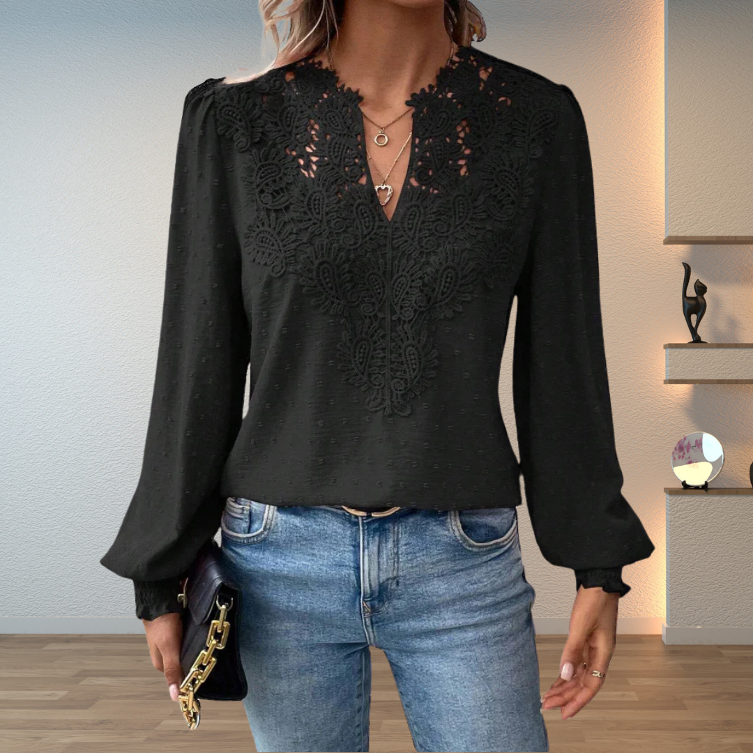 Women's Elegant Lace V-Neck Blouse Slim Fit Long Sleeve Casual Chic Top™ – Zeitlose Eleganz für jeden Anlass