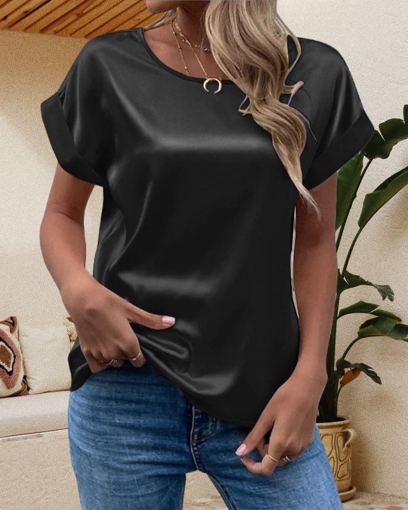 Sophia | Women's Short Sleeve Relaxed Fit Satin Blouses™ – Mühelose Eleganz für jeden Anlass