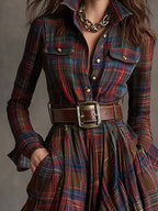 Women's Plaid Maxi Dress with Button Front and Belted Waist™ – Zeitlose Eleganz für jeden Anlass
