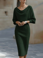 Women's Draped Midi Dress with Soft Neckline and Elegant Fit™ – Zeitlose Eleganz für jeden Anlass