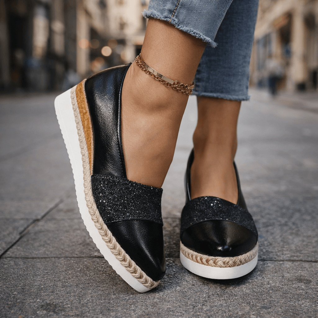 Women's Glitter Wedge Loafers with Slip On Design and Cushioned Sole™ – Elegante Bequemlichkeit mit glamourösem Glitzer-Finish
