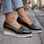 Women's Glitter Wedge Loafers with Slip On Design and Cushioned Sole™ – Elegante Bequemlichkeit mit glamourösem Glitzer-Finish