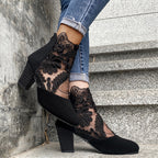 Women's Lace Panel Block Heel Ankle Orthopedic Boots™ – Eleganter Komfort für den ganzen Tag