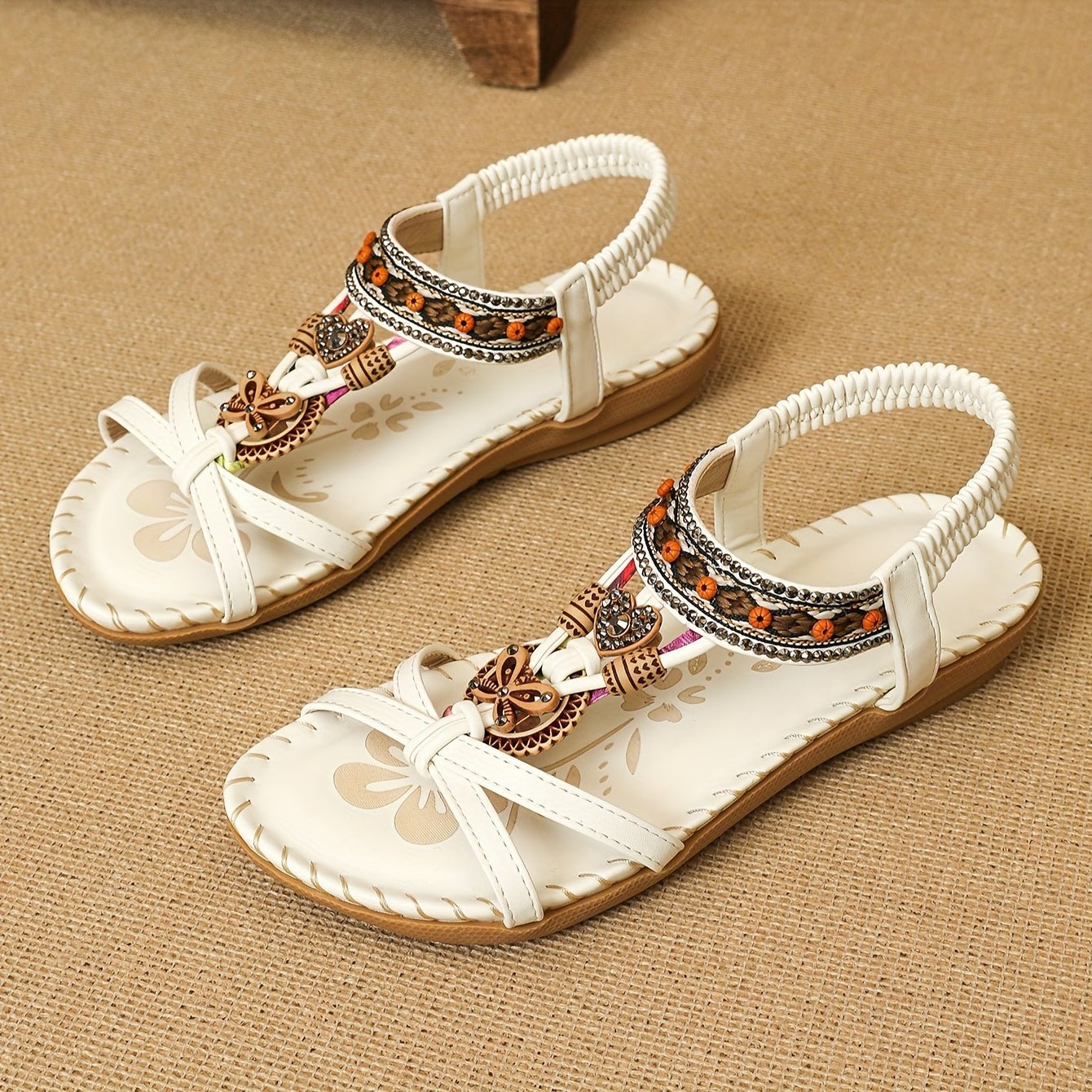 Women's Boho Beaded Flat Sandals with Slip-On Design and Cushioned Sole™ – Mühelose Eleganz für jeden Sommertag