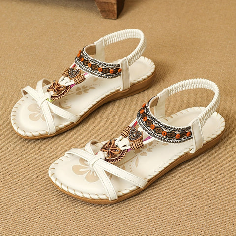 Women's Boho Beaded Flat Sandals with Slip-On Design and Cushioned Sole™ – Mühelose Eleganz für jeden Sommertag