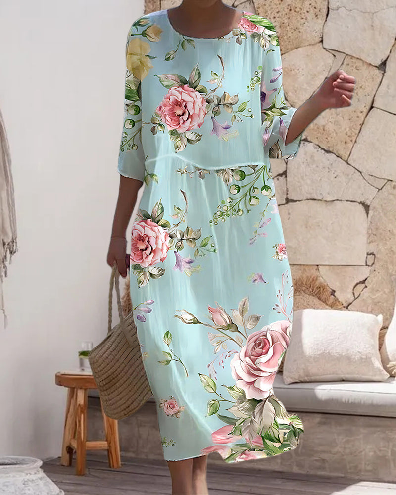 Women's Floral Midi Dress Elegant Loose Fit Summer Dress™ – Zeitlose Eleganz für jeden Anlass