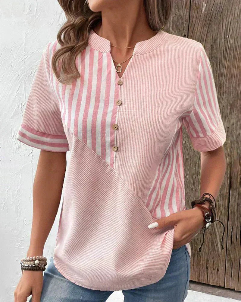 Women's Striped Button V-Neck Blouse Relaxed Fit Lightweight Casual Summer Top™ – Zeitloser Komfort für den Alltag