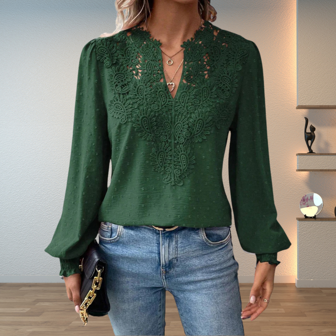 Women's Elegant Lace V-Neck Blouse Slim Fit Long Sleeve Casual Chic Top™ – Zeitlose Eleganz für jeden Anlass
