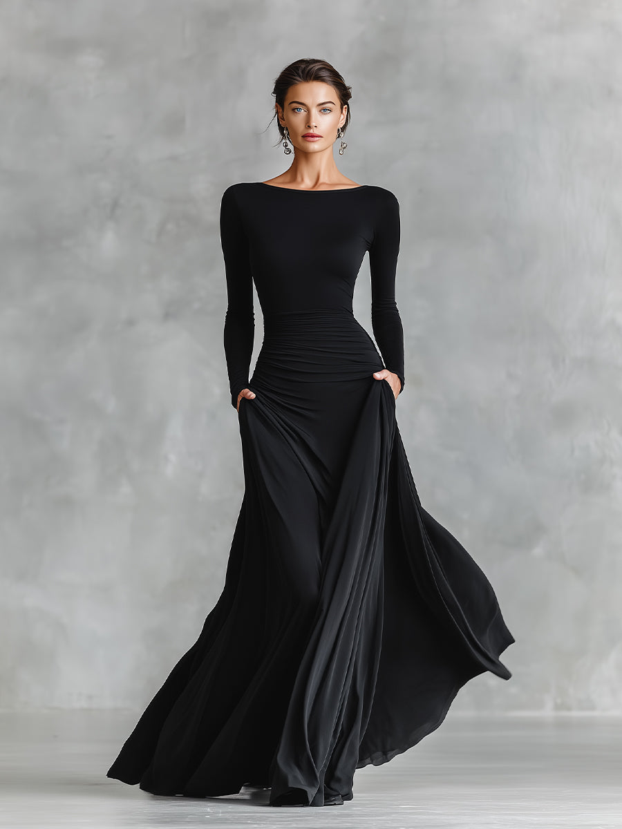 Elegantes Maxikleid mit Carré-Ausschnitt und langen Ärmeln™ – Zeitlose Eleganz für besondere Anlässe