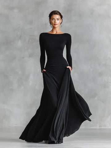 Elegantes Maxikleid mit Carré-Ausschnitt und langen Ärmeln™ – Zeitlose Eleganz für besondere Anlässe