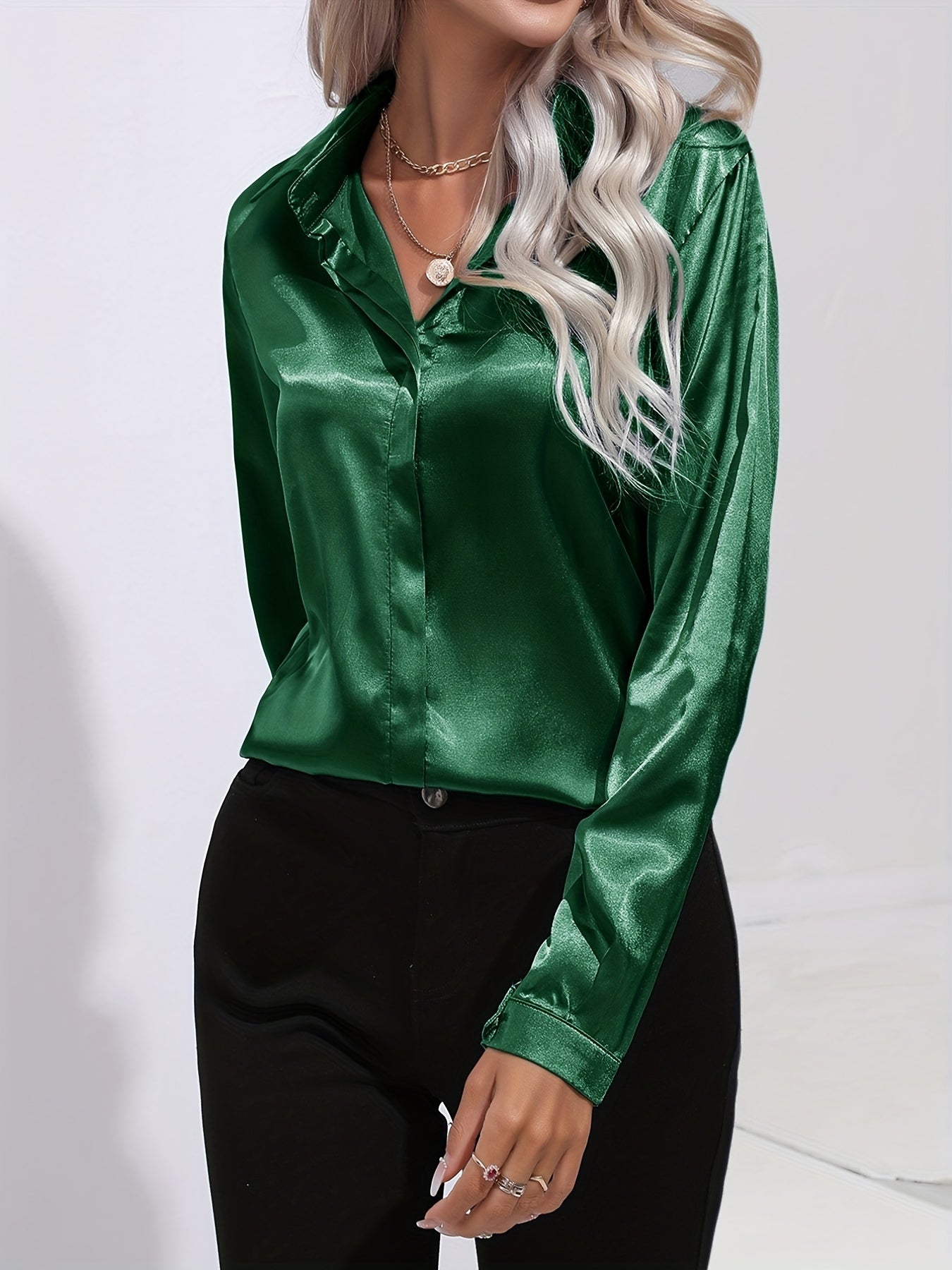 Sarah | Women's Button Down Long Sleeve Satin Blouses™ – Luxuriöse Eleganz für jeden Anlass