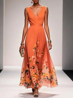 Women's Floral V Neck Elegant Flowing Summer Maxi Dress™ – Elegante Leichtigkeit für warme Tage