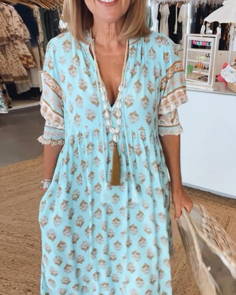 Women's Printed V-Neck Midi Dress with Relaxed Fit™ – Mühelose Eleganz für jeden Tag