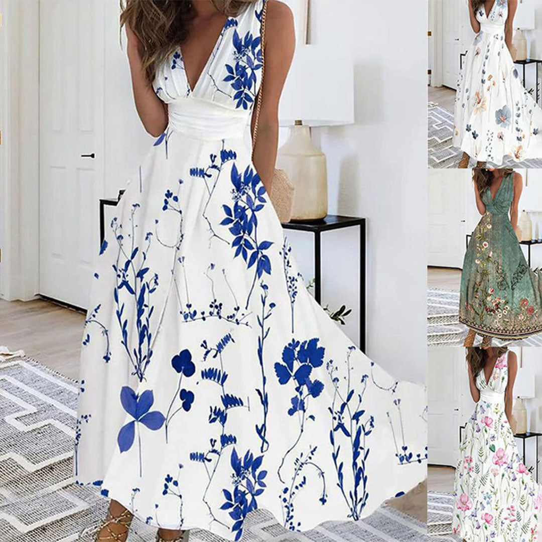 Floral V-Neck Flowing Spring Dress™ – Leichtes Frühlingskleid mit femininer Eleganz