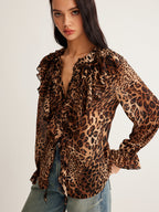 Dakota | Women's Summer Leopard Ruffle Neck Blouse™ – Eleganter Leopardendruck für stilvolle Sommertage