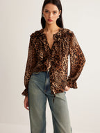 Dakota | Women's Summer Leopard Ruffle Neck Blouse™ – Eleganter Leopardendruck für stilvolle Sommertage