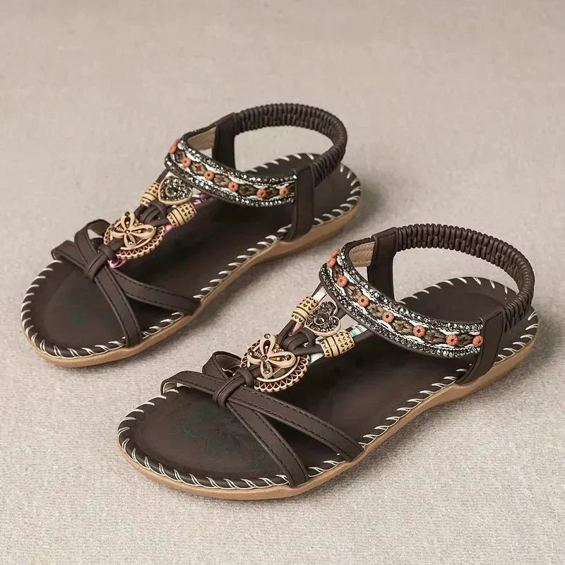 Women's Boho Beaded Flat Sandals with Slip-On Design and Cushioned Sole™ – Mühelose Eleganz für jeden Sommertag