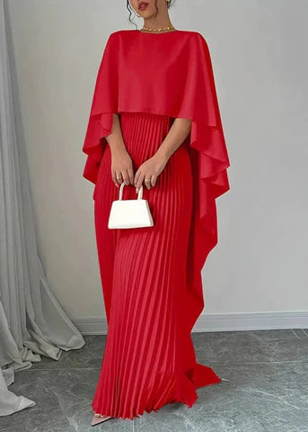 Women's Pleated Cape Overlay Elegant Flowing Maxi Dress™ – Zeitlose Eleganz für besondere Anlässe