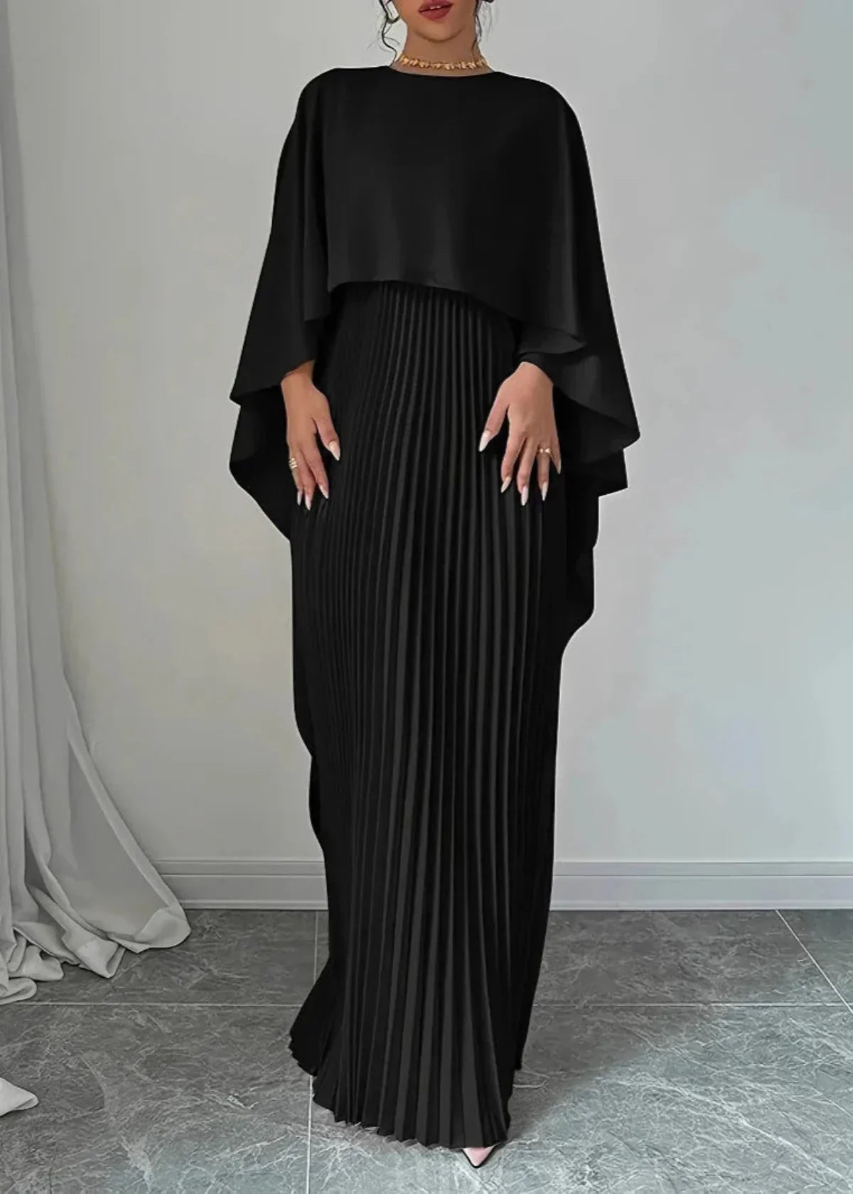 Women's Pleated Cape Overlay Elegant Flowing Maxi Dress™ – Zeitlose Eleganz für besondere Anlässe