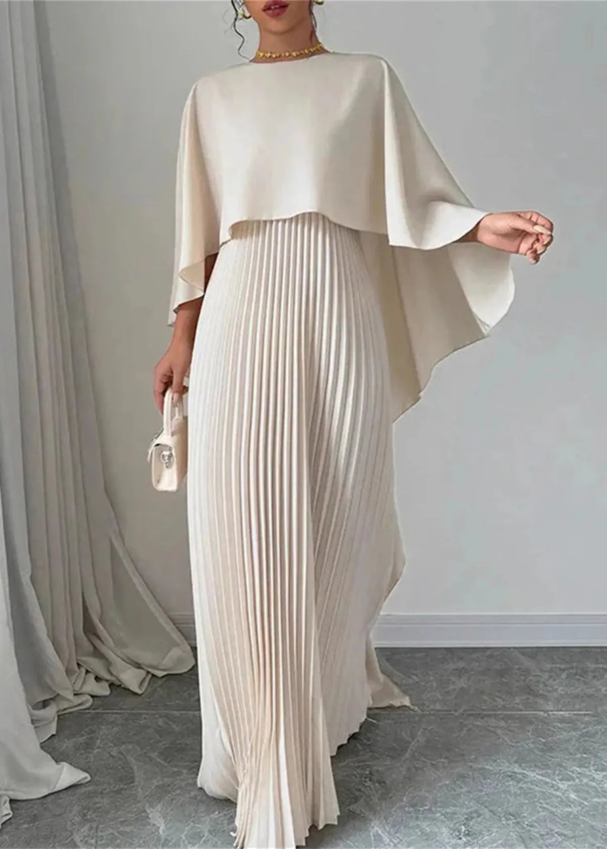 Women's Pleated Cape Overlay Elegant Flowing Maxi Dress™ – Zeitlose Eleganz für besondere Anlässe