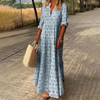 Women's Boho Print V Neck Long Sleeve Summer Maxi Dress™ – Zeitlose Eleganz mit bohemian-inspiriertem Charme