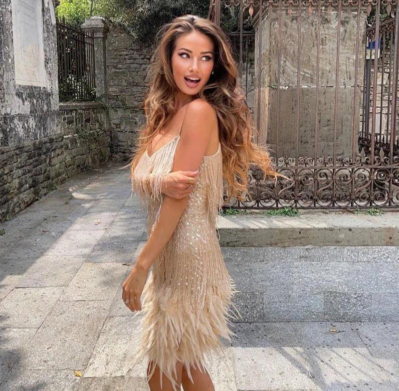 Women's Strapless Feather Fringe Elegant Party Mini Dress™ – Luxuriöse Eleganz für unvergessliche Anlässe