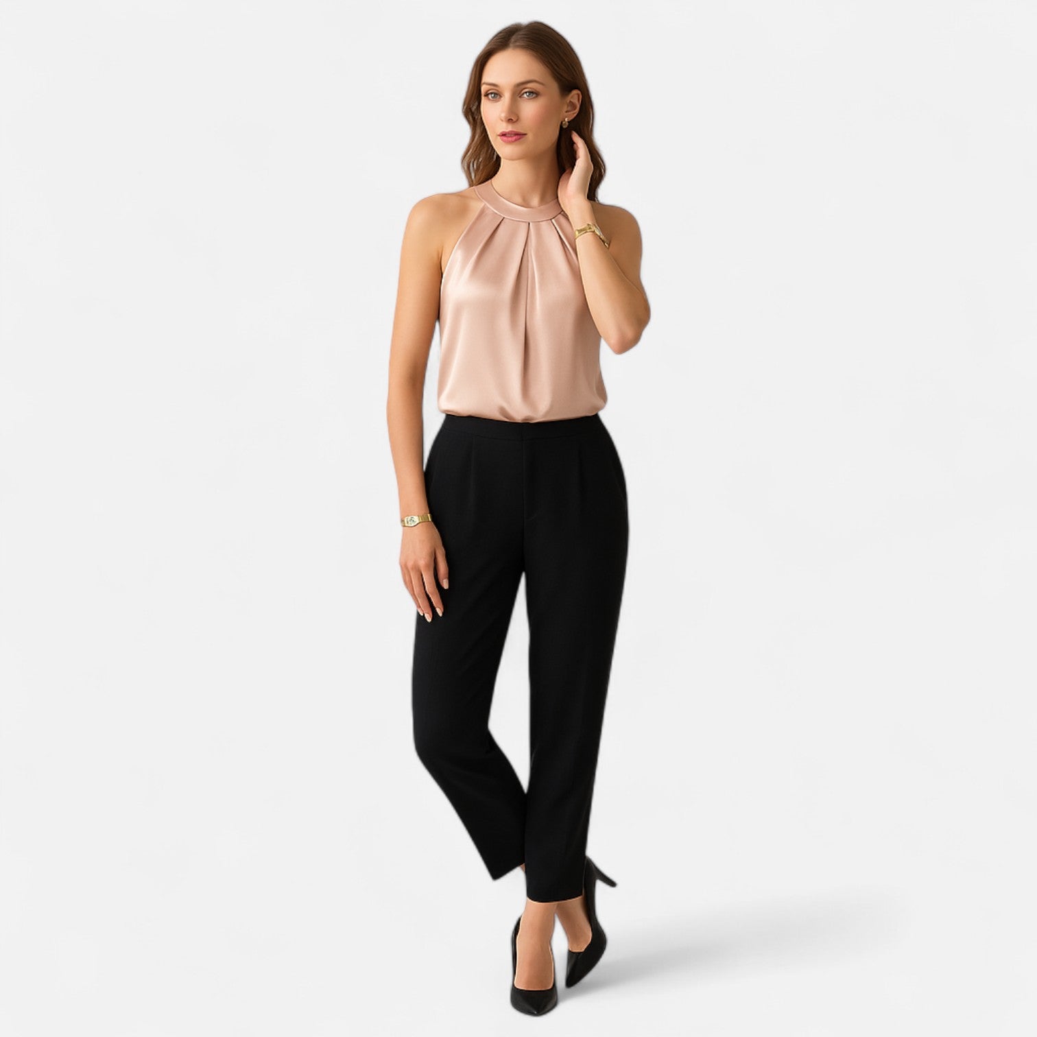 Kimberly | Women's Elegant Pleated Front Draped Satin Tanks™ – Elegante Ausstrahlung für jeden Anlass