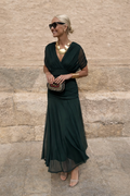 Women's Elegant V-Neck Maxi Dress with Pleated Waist™ – Zeitlose Eleganz mit schmeichelnder Silhouette
