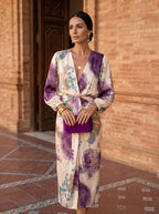 Women's Satin Midi Dress with Wrap V-Neck and Watercolor Print™ – Kunstvolle Eleganz für besondere Momente