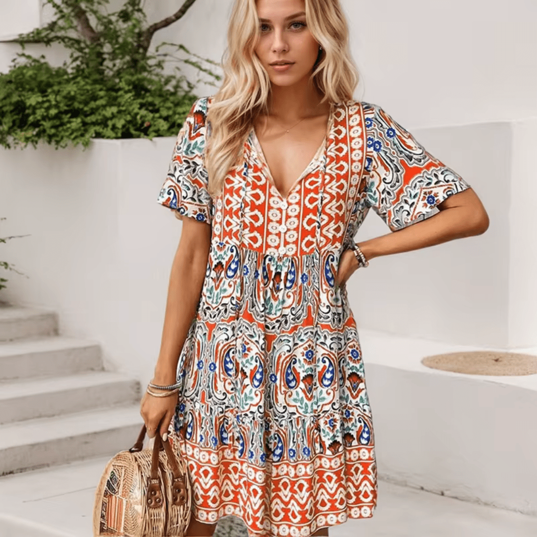 Bohemian Printed Tiered Midi Spring Dress™ – Mühelose Eleganz für den Frühling