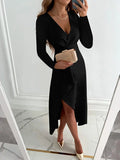 Women's V Neck Sheath Slim Fit Elegant Slit Midi Dress™ – Zeitlose Eleganz für jeden Anlass