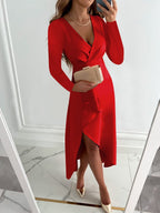 Women's V Neck Sheath Slim Fit Elegant Slit Midi Dress™ – Zeitlose Eleganz für jeden Anlass