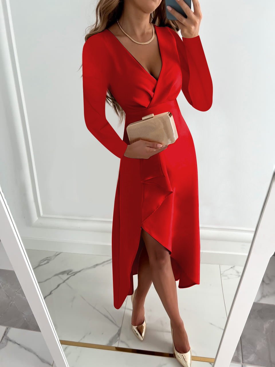 Women's V Neck Sheath Slim Fit Elegant Slit Midi Dress™ – Zeitlose Eleganz für jeden Anlass