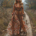 Besticktes Boho Maxikleid mit Langen Ärmeln und Bindegürtel für Damen™ – Kunstvolle Eleganz trifft entspannten Komfort