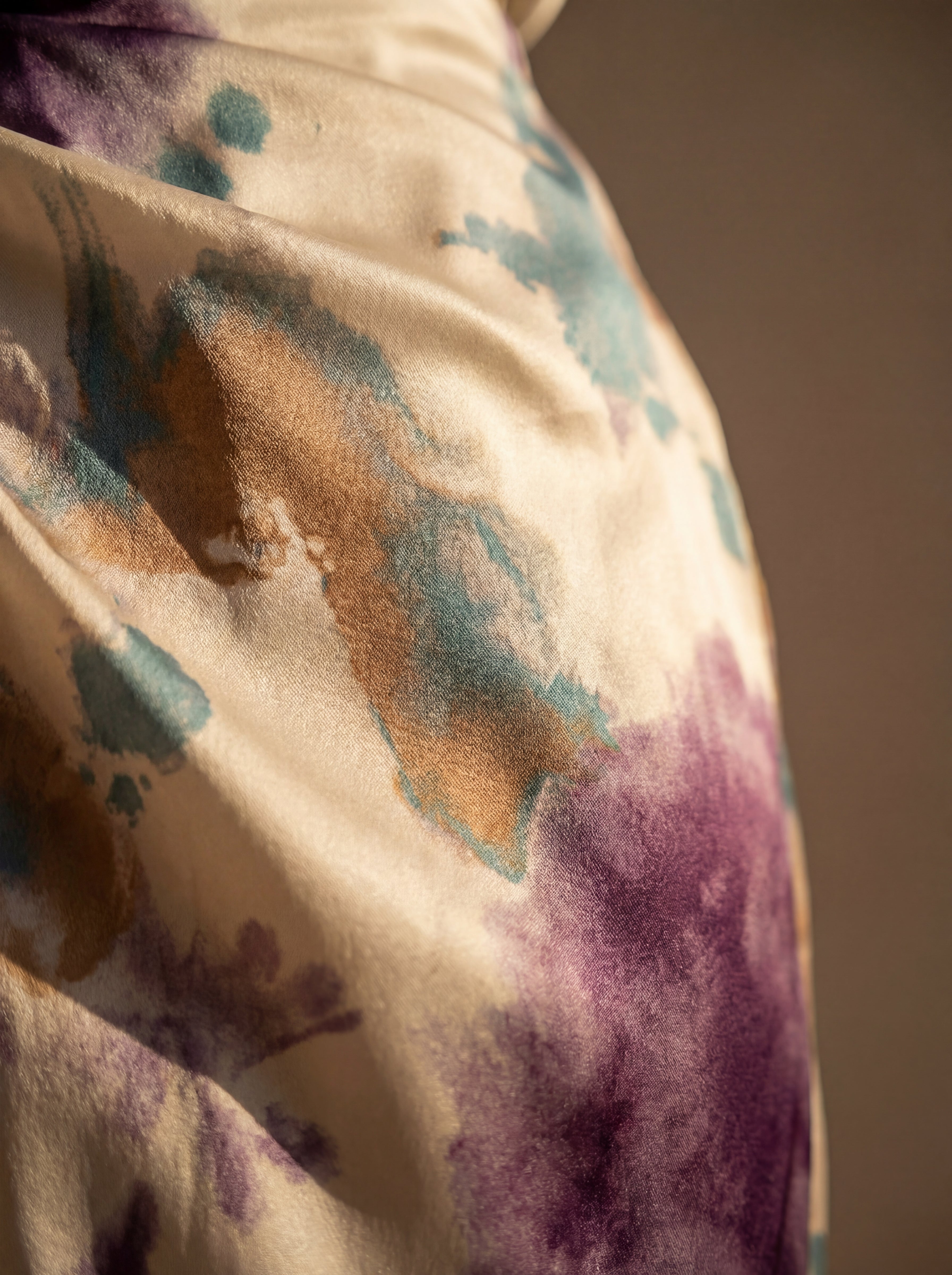 Women's Satin Midi Dress with Wrap V-Neck and Watercolor Print™ – Kunstvolle Eleganz für besondere Momente