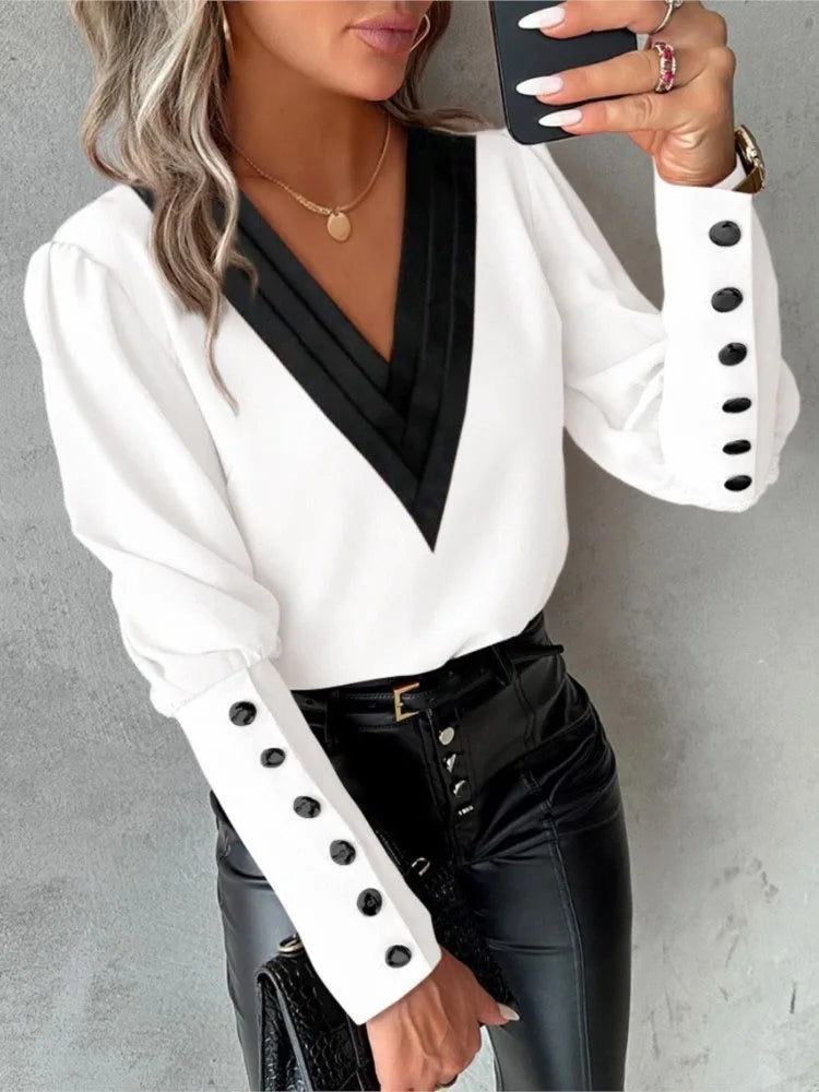 Casual V-Neck Blouse with Modern Flair for Women™ – Müheloser Stil für jeden Anlass