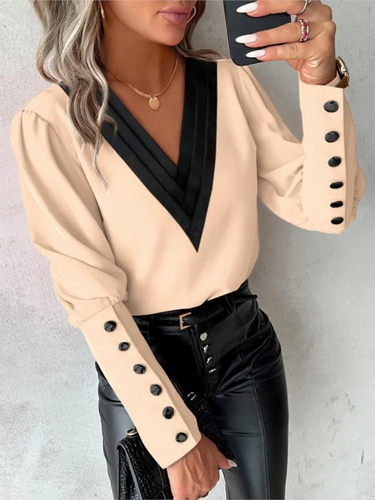 Casual V-Neck Blouse with Modern Flair for Women™ – Müheloser Stil für jeden Anlass