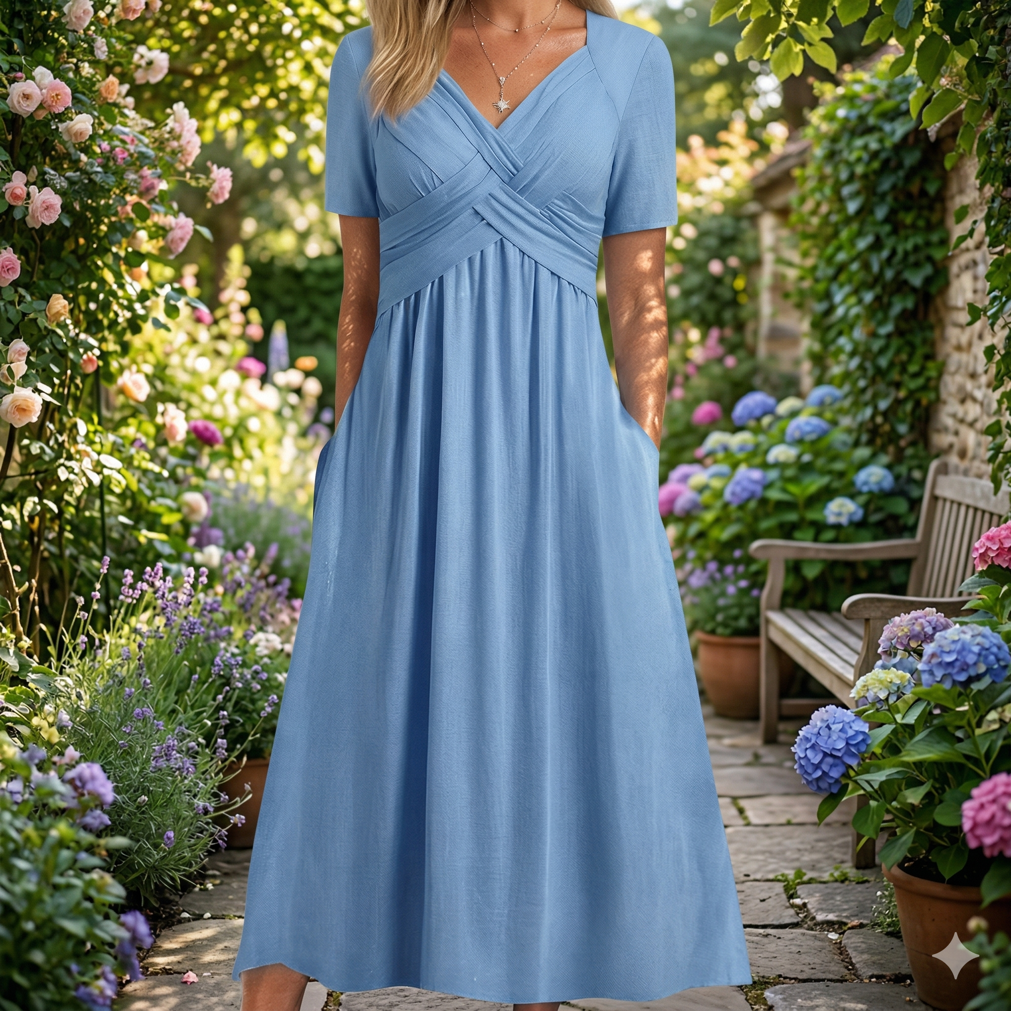 Women's V Neck Relaxed Fit Comfortable Elegant Midi Dress™ – Mühelose Eleganz für jeden Tag