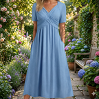 Women's V Neck Relaxed Fit Comfortable Elegant Midi Dress™ – Mühelose Eleganz für jeden Tag