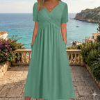 Women's V Neck Relaxed Fit Comfortable Elegant Midi Dress™ – Mühelose Eleganz für jeden Tag