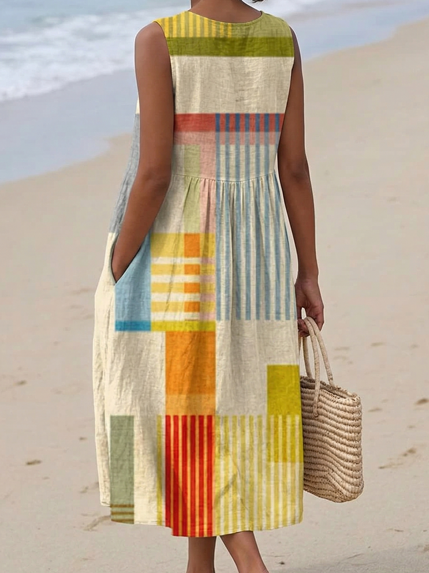 Women's Geometric Midi Dress Sleeveless Casual A Line Summer Dress™ – Mühelose Eleganz für jeden Anlass