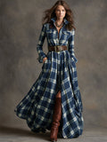 Women's Plaid Maxi Dress with Button Front and Belted Waist™ – Zeitlose Eleganz für jeden Anlass
