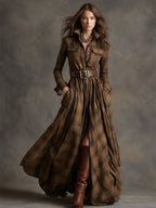 Women's Plaid Maxi Dress with Button Front and Belted Waist™ – Zeitlose Eleganz für jeden Anlass