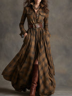 Women's Plaid Maxi Dress with Button Front and Belted Waist™ – Zeitlose Eleganz für jeden Anlass