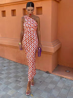 Women's One Shoulder Printed Elegant Slim Fit Maxi Dress™ – Moderne Eleganz mit asymmetrischem Design